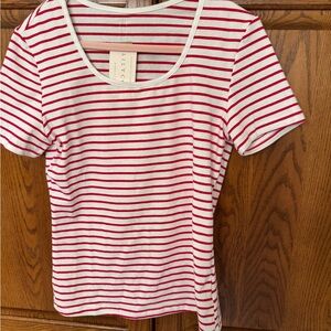 Red & White Striped Scoop Neck Short Sleeve Tee